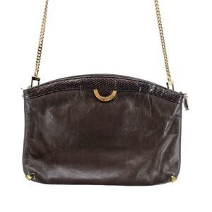 Bags by Supreme Vintage Brown Leather Snakeskin Chain Strap Handbag